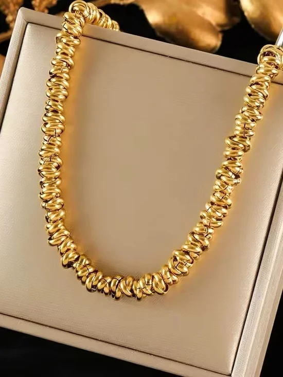 Anthropologie Gold-Tone Spiral Bead Necklace and Bracelet Set - Picture 2 of 3